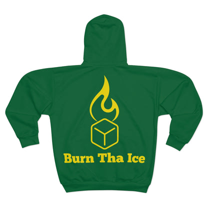 Burn Tha Ice Unisex Zip Hoodie - Full Logo Back, Trifecta Logo Front