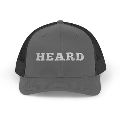 Heard Trucker Cap White Text