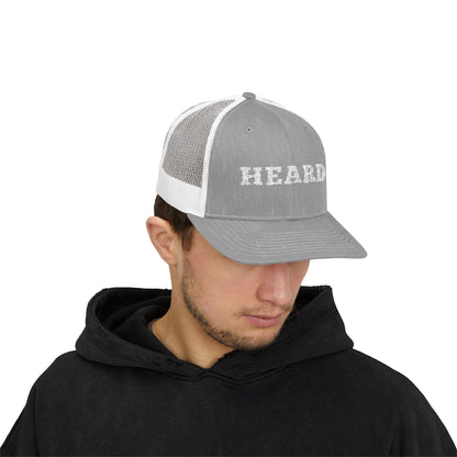 Heard Trucker Cap White Text
