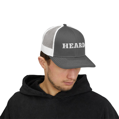 Heard Trucker Cap White Text