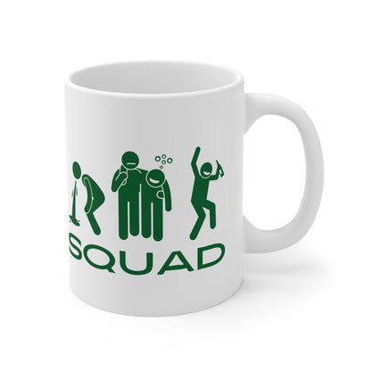 Squad of Drinking Buddies Green on White Ceramic Mug 11oz