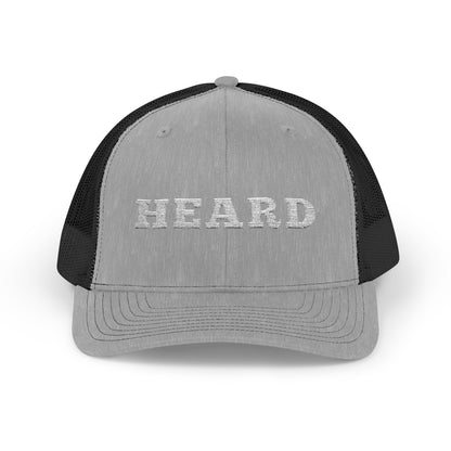 Heard Trucker Cap White Text