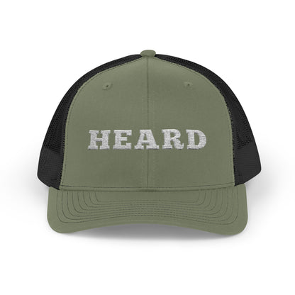 Heard Trucker Cap White Text