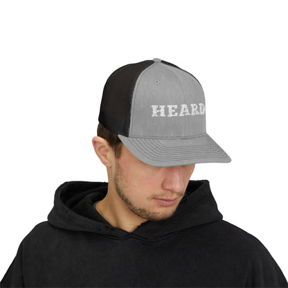 Heard Trucker Cap White Text