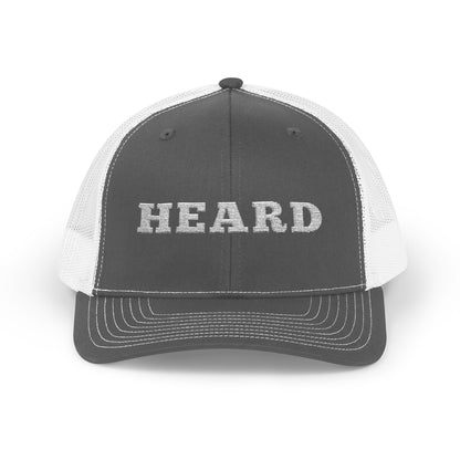 Heard Trucker Cap White Text