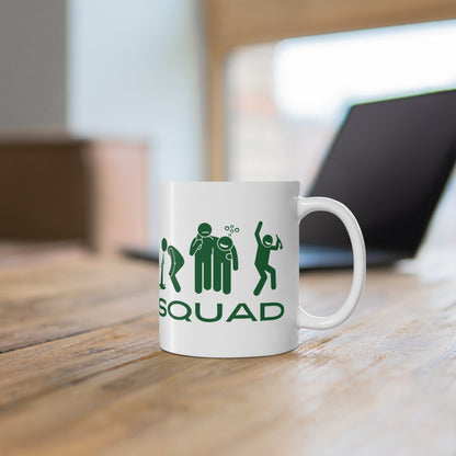 Squad of Drinking Buddies Green on White Ceramic Mug 11oz