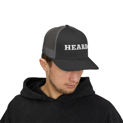Heard Trucker Cap White Text