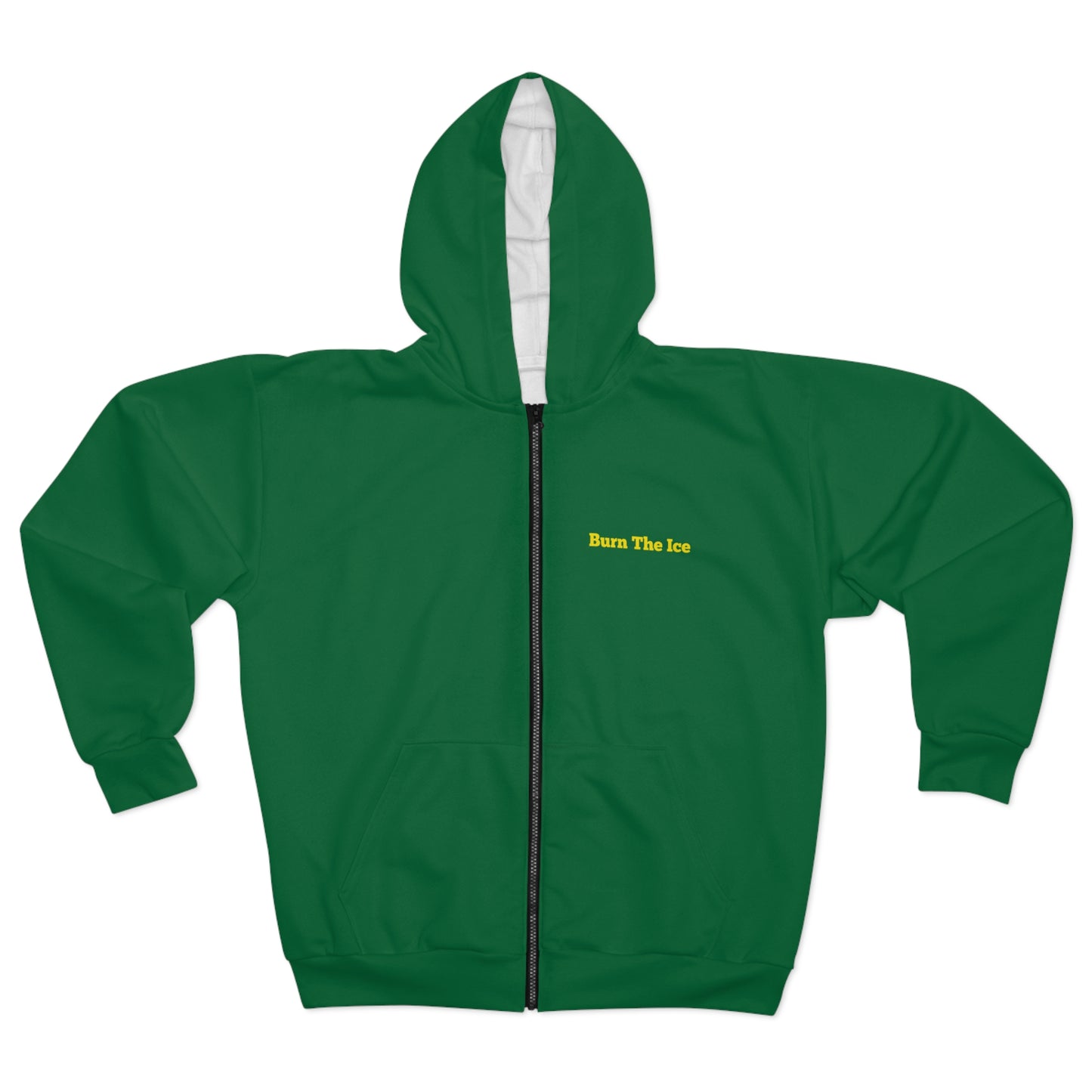 Green Zip Hoodie with Gold Brand Logo - Burn Tha Ice Unisex