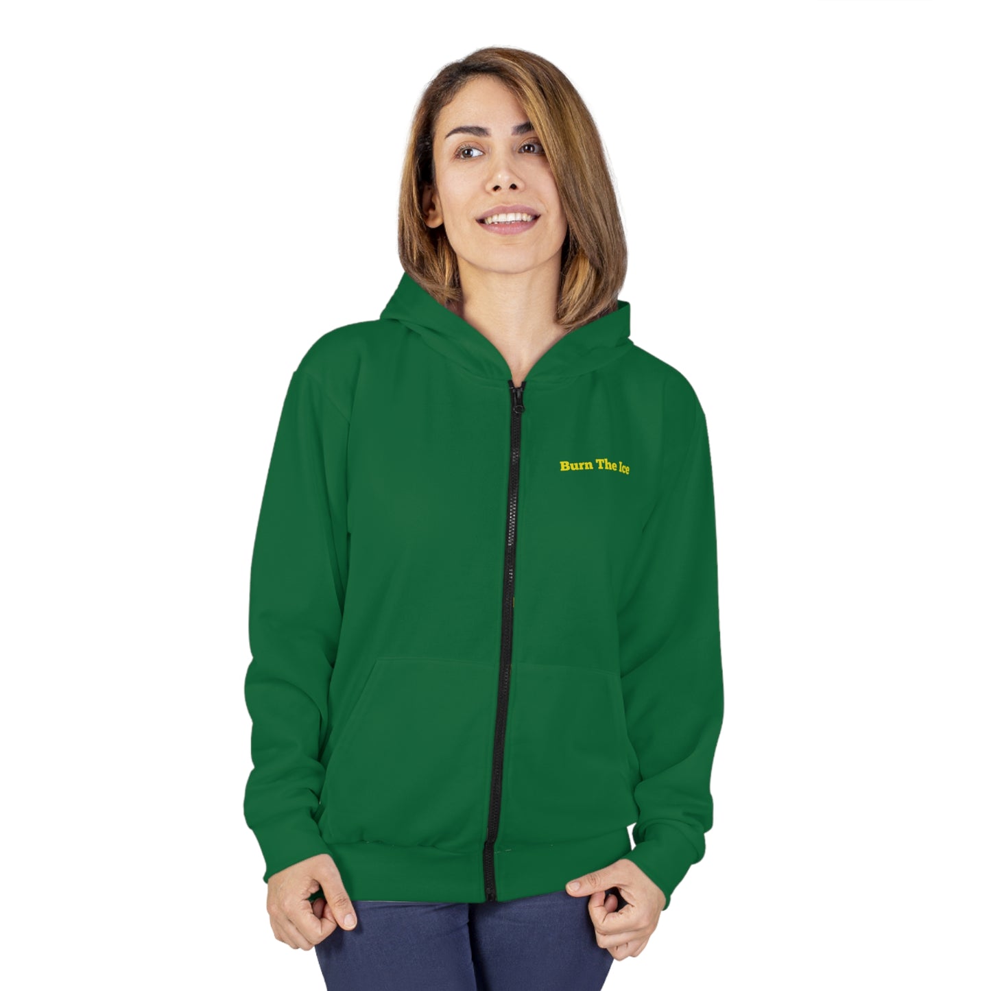 Green Zip Hoodie with Gold Brand Logo - Burn Tha Ice Unisex