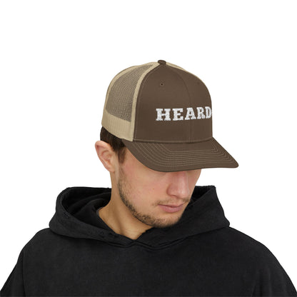 Heard Trucker Cap White Text