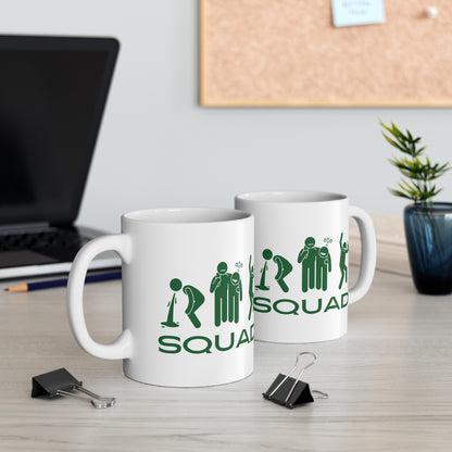 Squad of Drinking Buddies Green on White Ceramic Mug 11oz