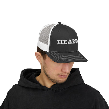 Heard Trucker Cap White Text