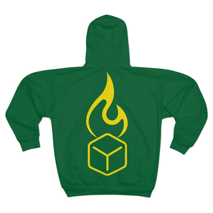 Green Zip Hoodie with Gold Brand Logo - Burn Tha Ice Unisex