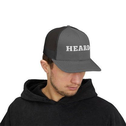 Heard Trucker Cap White Text