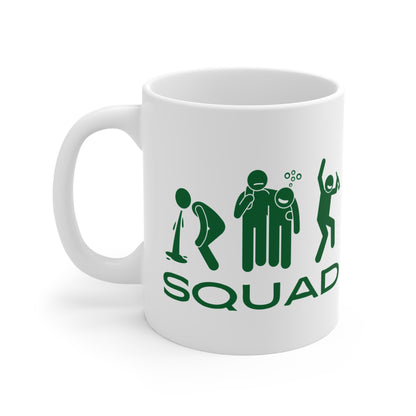 Squad of Drinking Buddies Green on White Ceramic Mug 11oz